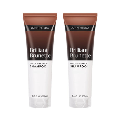 John Frieda front packaging showing product and benefit of vibrant brunette tones