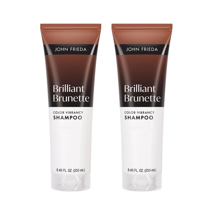 John Frieda front packaging showing product and benefit of vibrant brunette tones