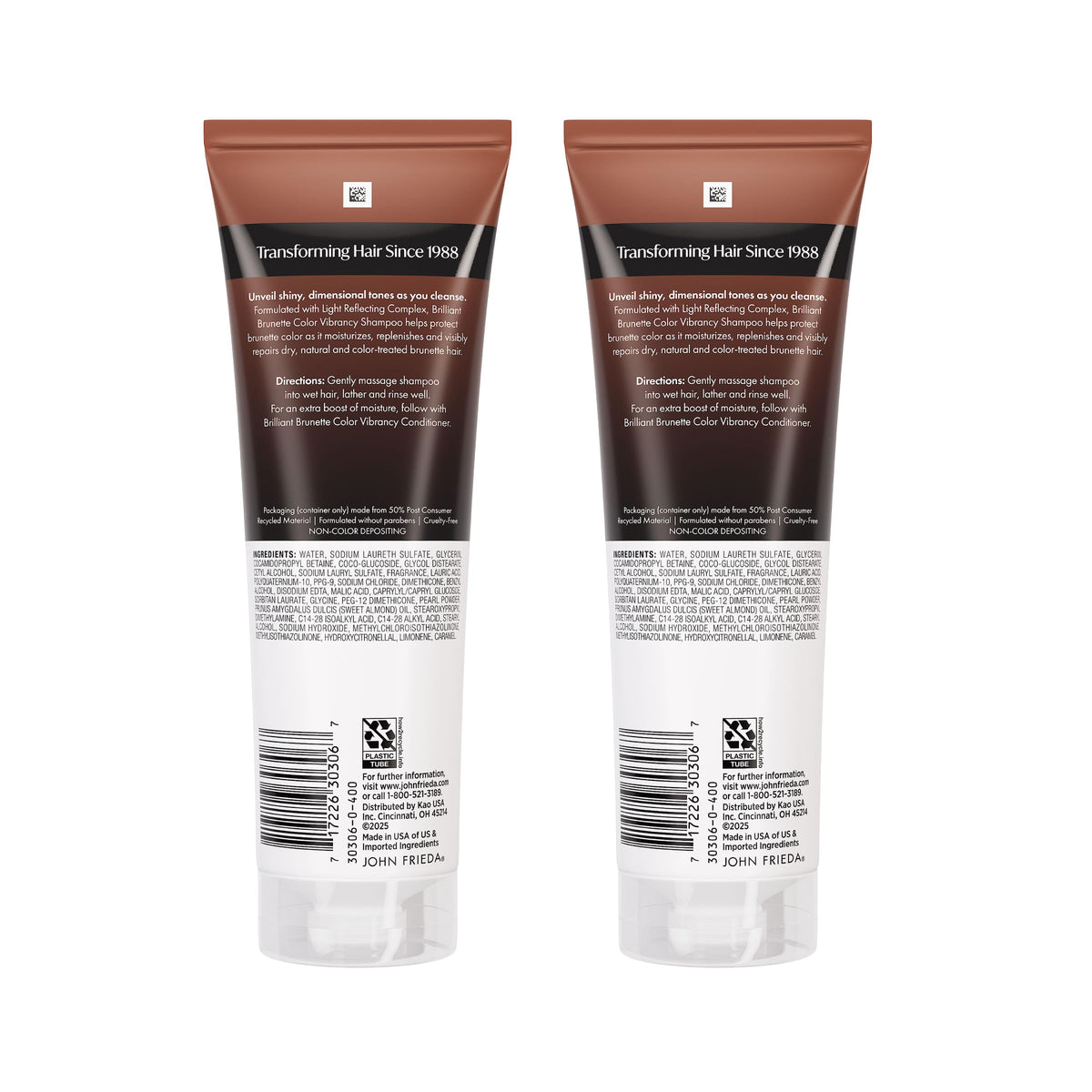 John Frieda lifestyle image of a brunette model showing enhanced dimensional color