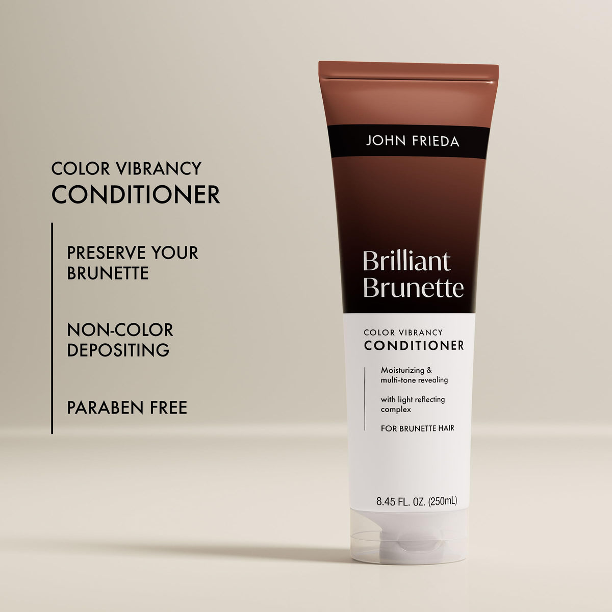 John Frieda conditioner texture pouring to display creamy hydration benefit