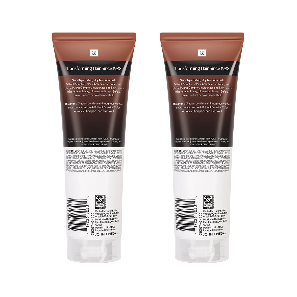 John Frieda two-bottle pack displayed to show value and consistent results benefit
