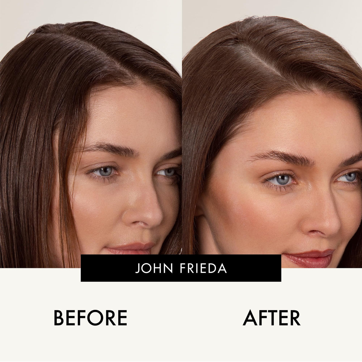 John Frieda close-up of hair texture after tinted dry shampoo use