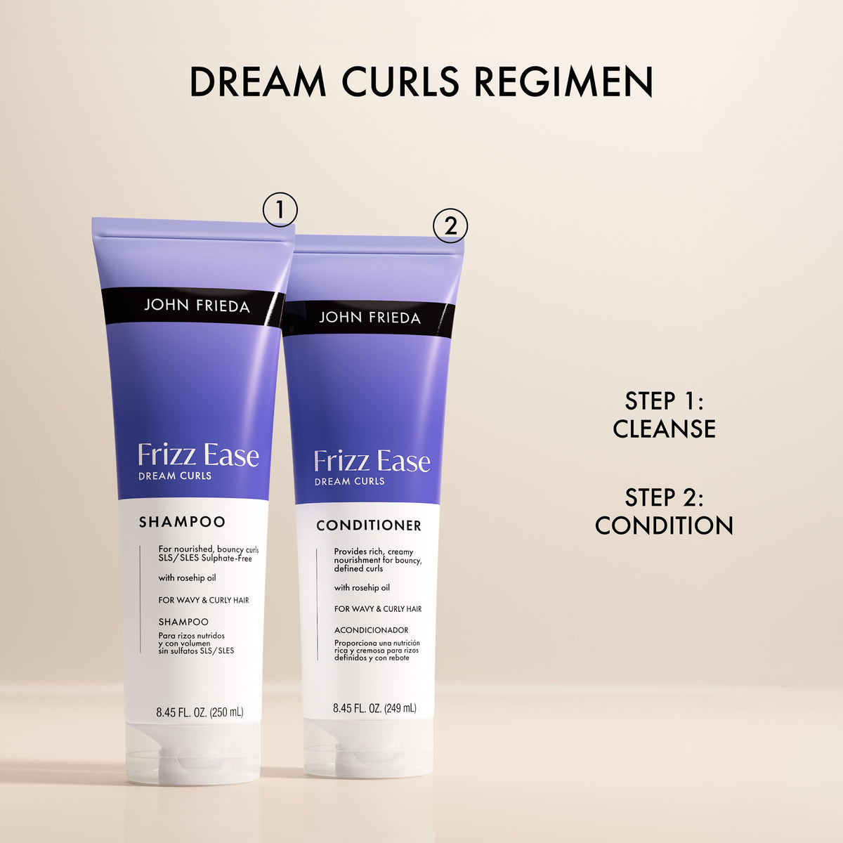 John Frieda on bathroom shelf in lifestyle scene promoting daily use