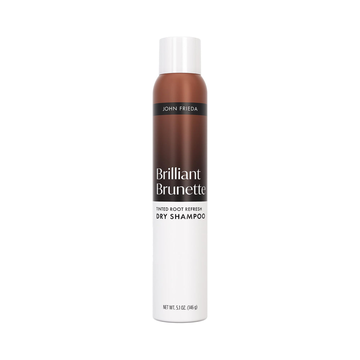 John Frieda front packaging showing tinted dry shampoo benefits