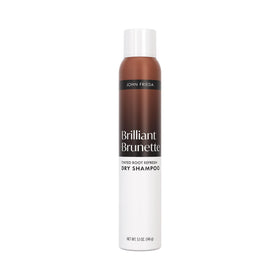 John Frieda front packaging showing tinted dry shampoo benefits