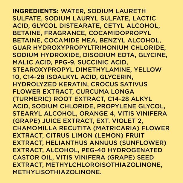 John Frieda ingredients label close-up showing ammonia free claim