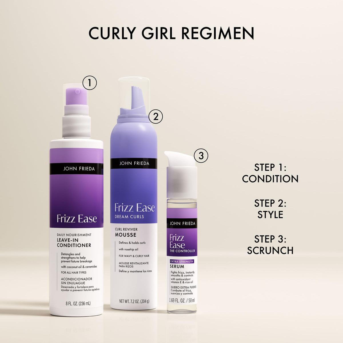 john frieda lifestyle image with heat tools showing heat protection and polished style