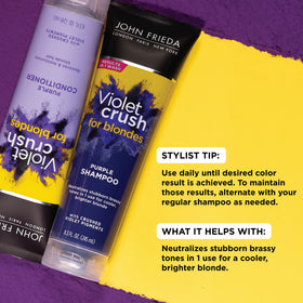 John Frieda texture close-up of violet shampoo pigments delivering toning