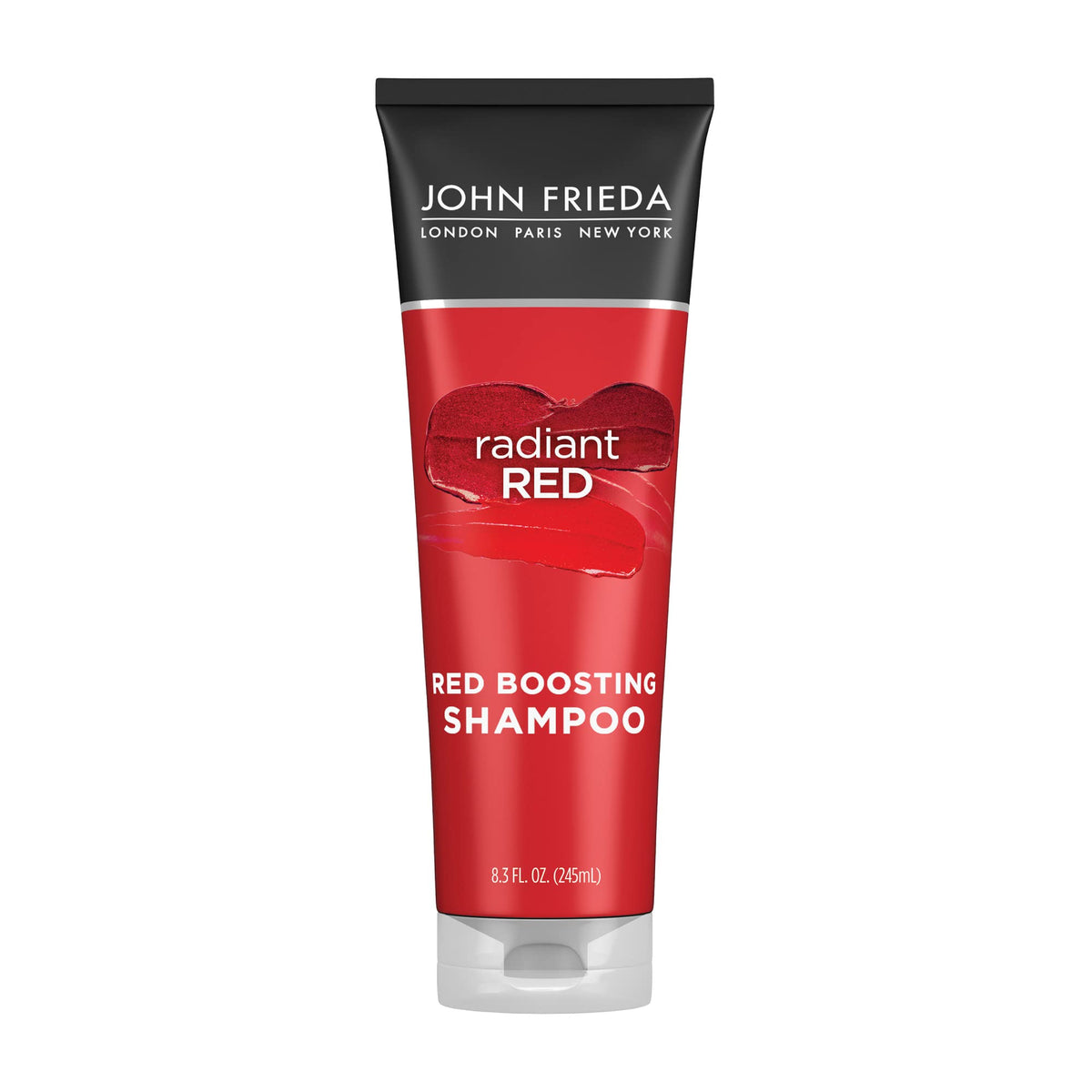 John Frieda front bottle showing product and clear labeling for vibrant red care