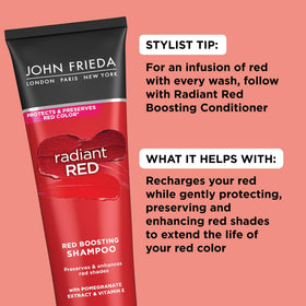 John Frieda bottle on shower shelf conveying everyday use and easy access