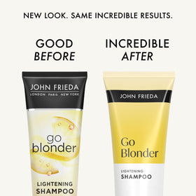 John Frieda shampoo bottle close-up label highlighting gentle brightening