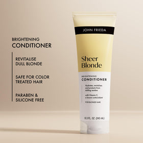 John Frieda bottle held in hand showing 8.3 fl oz size comparison