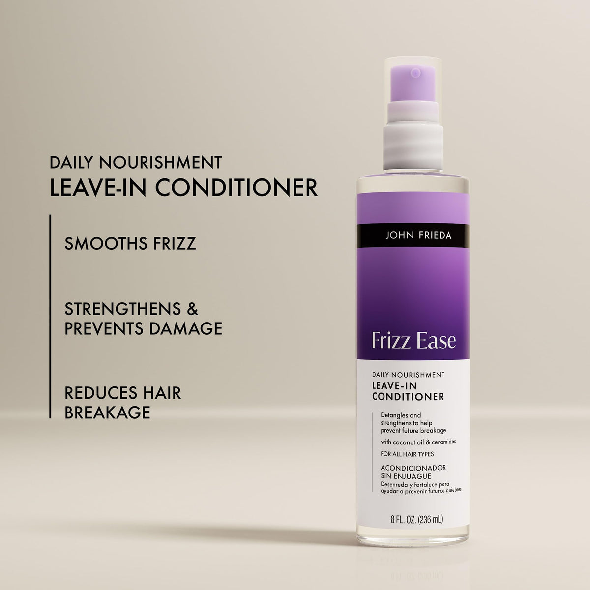 John Frieda being sprayed onto wet hair to detangle and hydrate