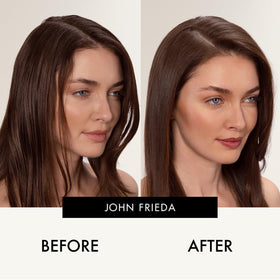 John Frieda pigment swatch on dark hair strand for color match