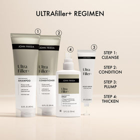 John Frieda lifestyle styling shot demonstrating thicker-looking hair benefits