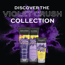 Close-up crushed violet pigment particles from John Frieda for targeted brass neutralizing