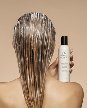 john masters organics lavender bunch with bottle, calming scent and soothing feel