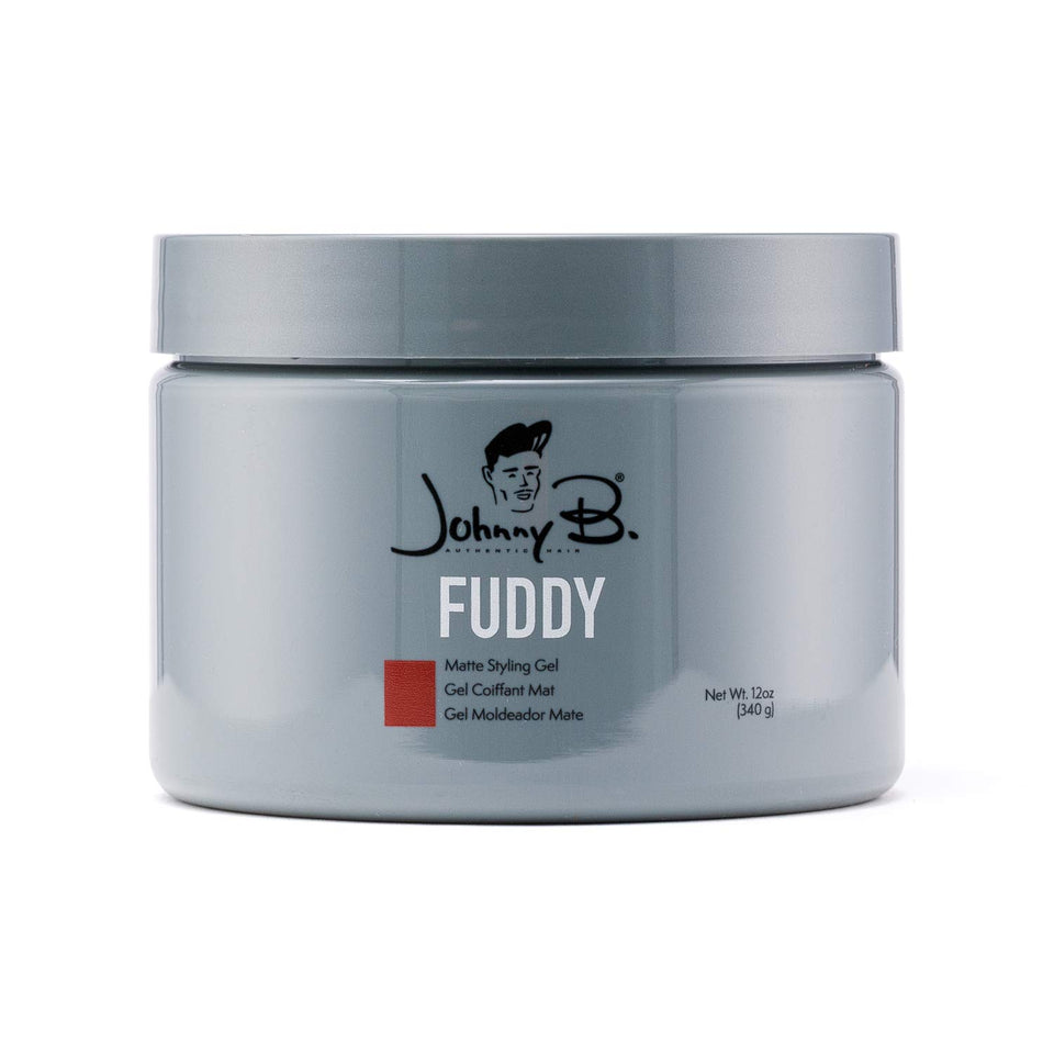 JOHNNY B. jar front view showing packaging and strong matte styling gel