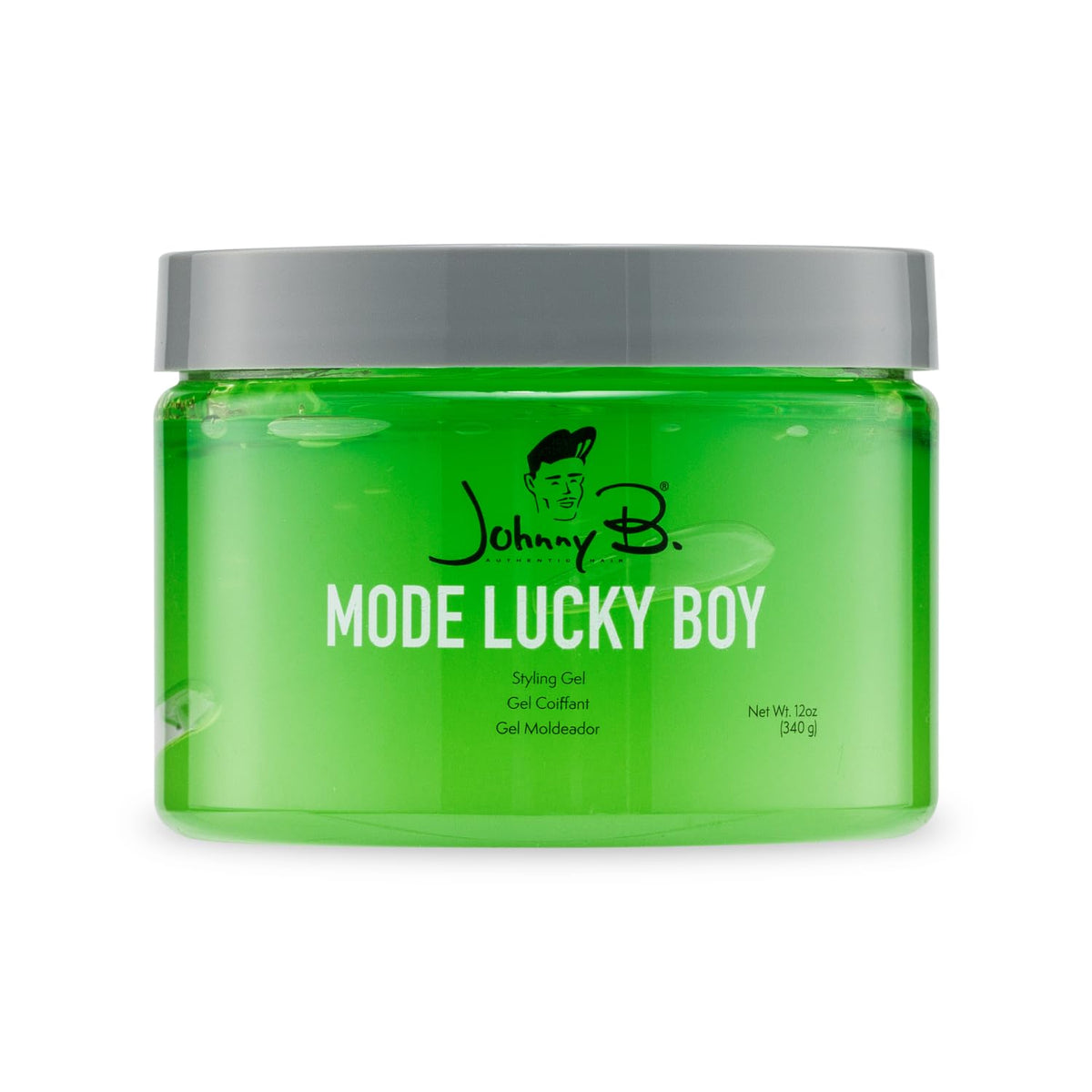 JOHNNY B. front packaging showing green special edition jar and label benefit: eye-catching presentation