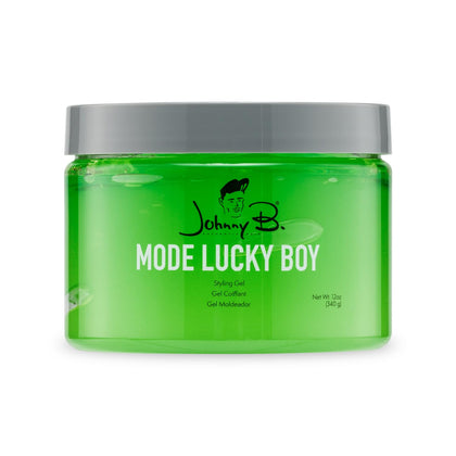 JOHNNY B. front packaging showing green special edition jar and label benefit: eye-catching presentation
