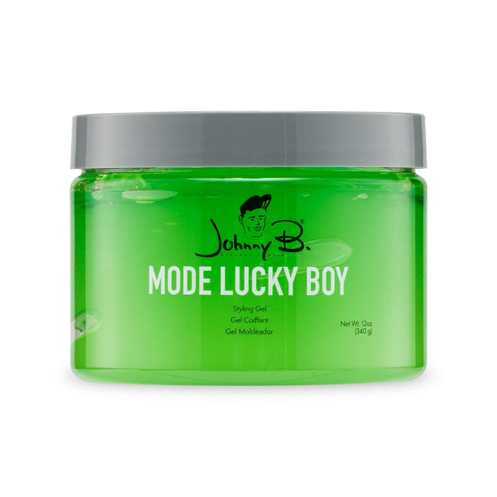 JOHNNY B. front packaging showing green special edition jar and label benefit: eye-catching presentation