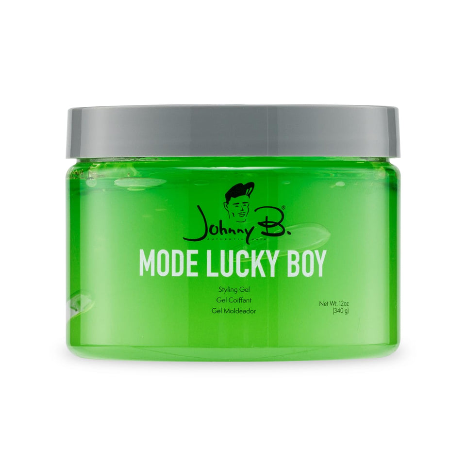 JOHNNY B. front packaging showing green special edition jar and label benefit: eye-catching presentation
