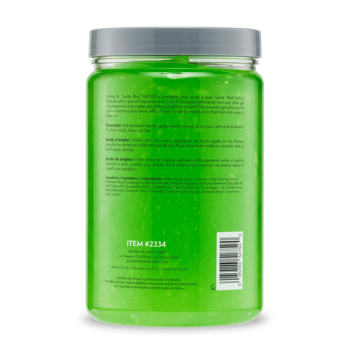 JOHNNY B. gel texture close-up green gel showing thick formula and shine benefit