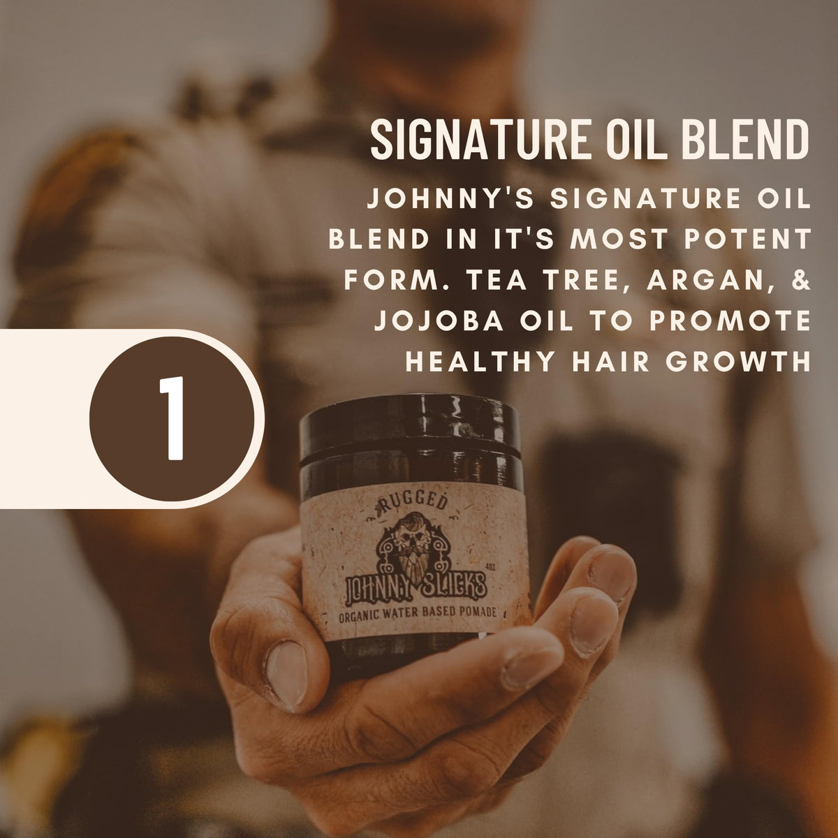 Applying Johnny Slicks pomade on palms for smooth, controllable styling