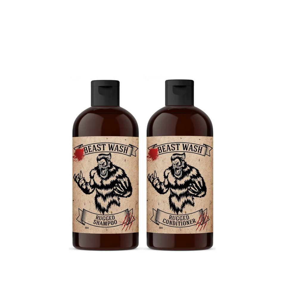 Johnny Slicks front packaging showing both 16 oz bottles and rugged scent benefit