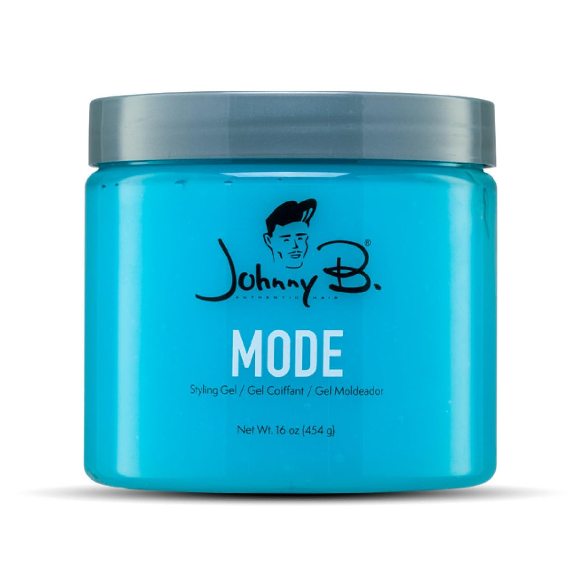 JOHNNY B. Mode front jar showing label and size for product recognition and value