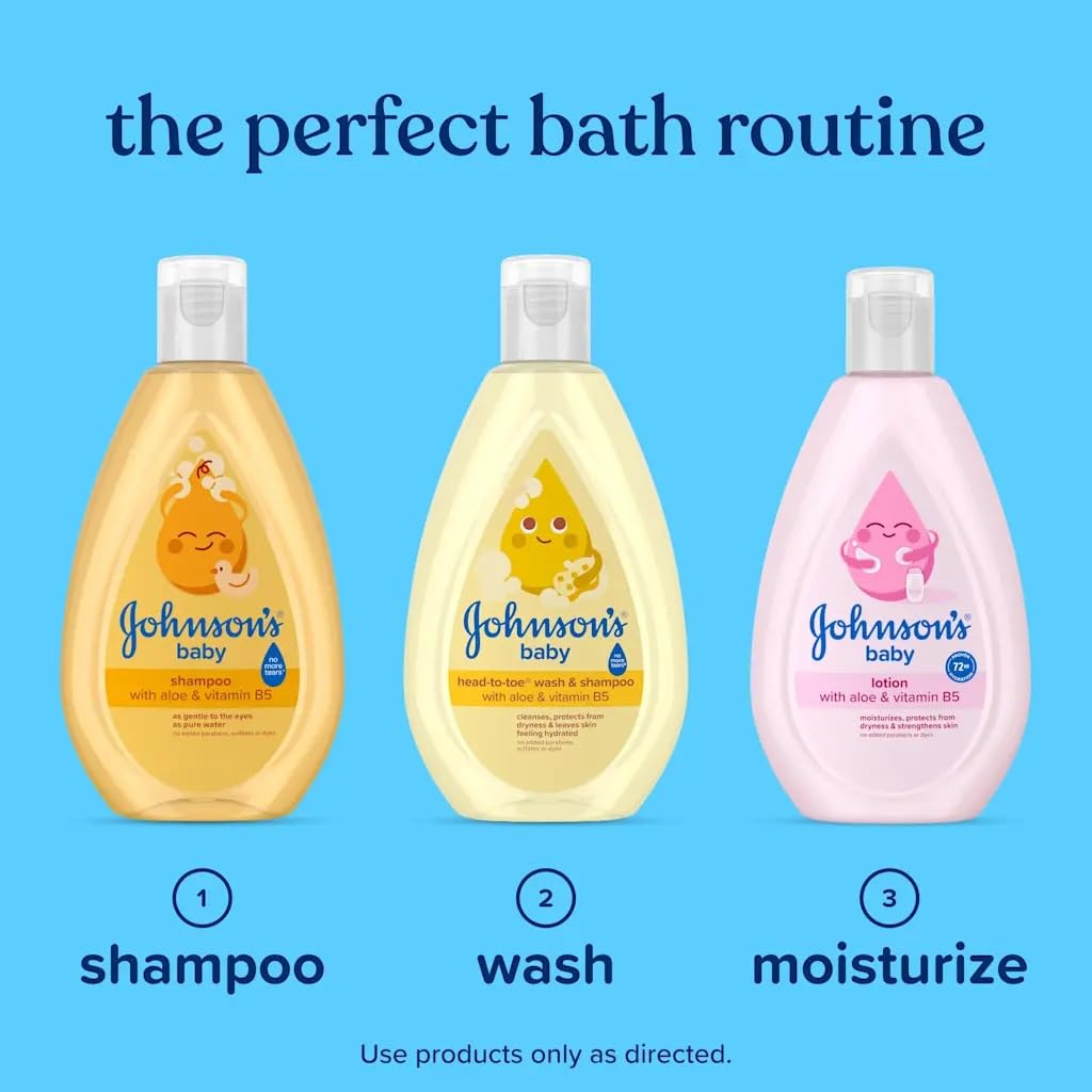 Johnson's Baby six travel bottles displayed for portability and multi-use convenience