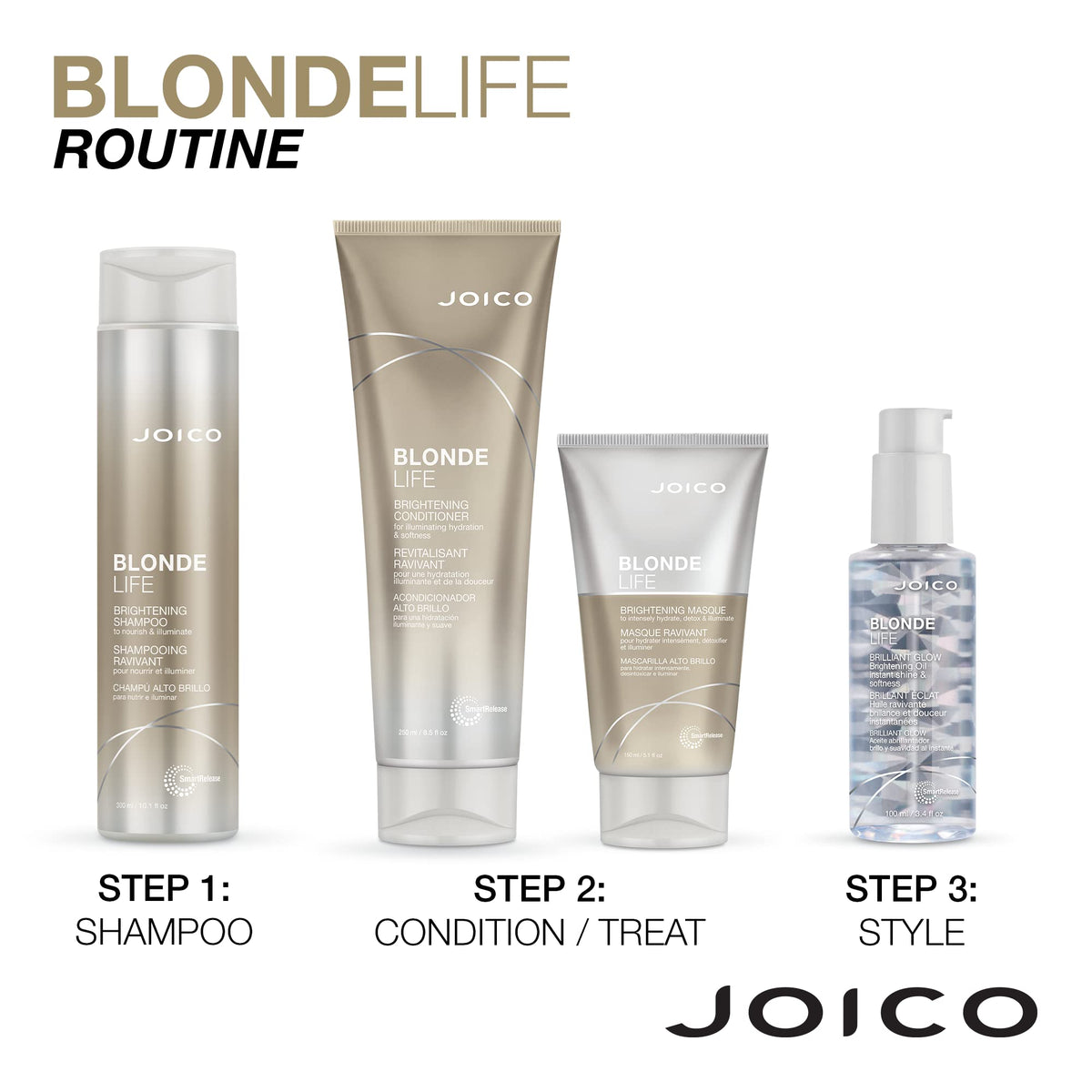 Joico after-wash blonde hair looking brighter and touchably soft