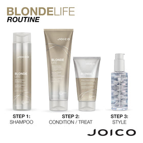 Joico after-wash blonde hair looking brighter and touchably soft