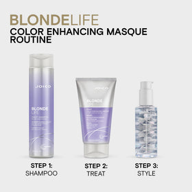 Joico shampoo in bathroom setting promoting salon-bright blonde