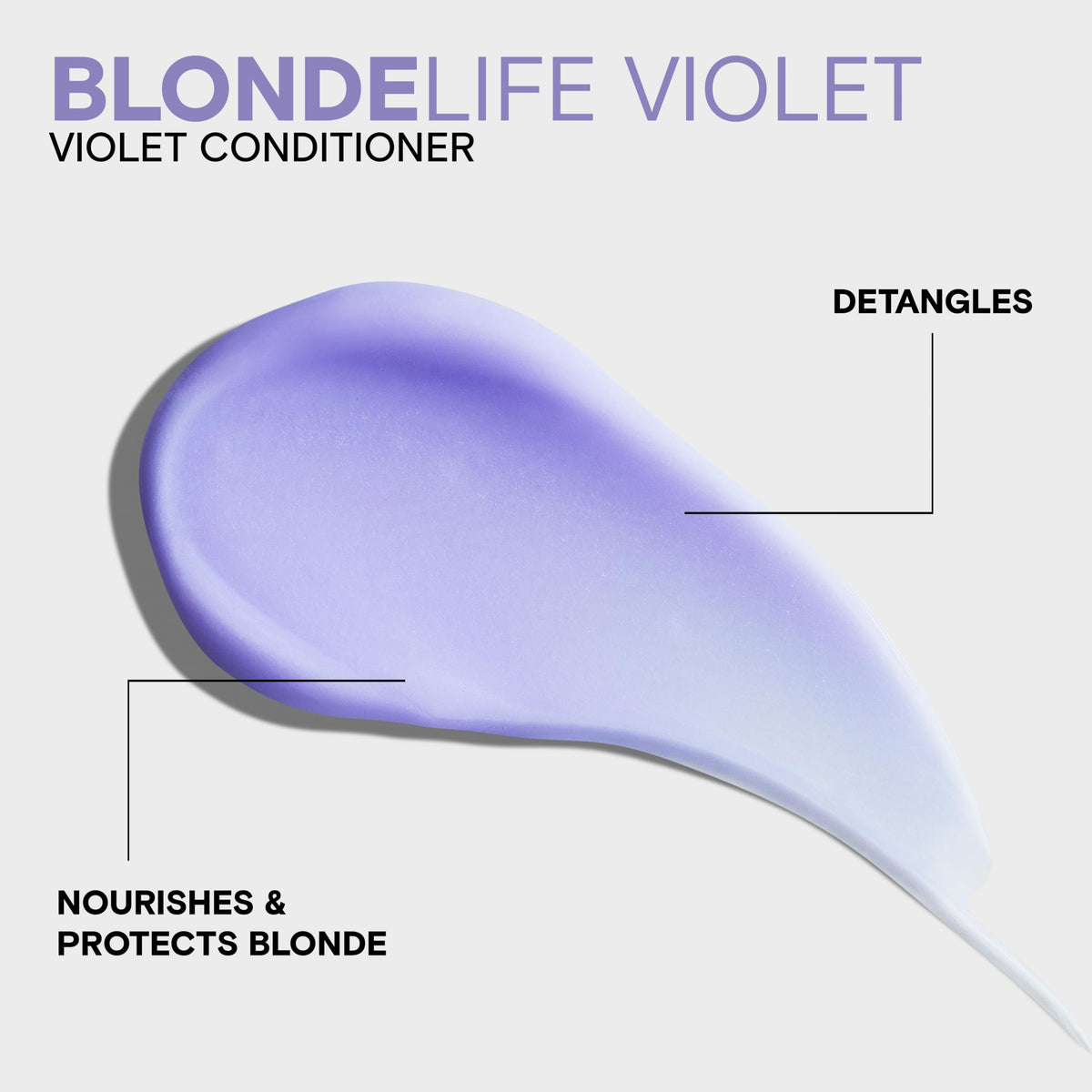 Creamy violet-tinted conditioner texture close-up demonstrating pigment and moisturizing consistency