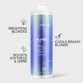 Joico pump dispensing violet shampoo highlighting easy salon-style application