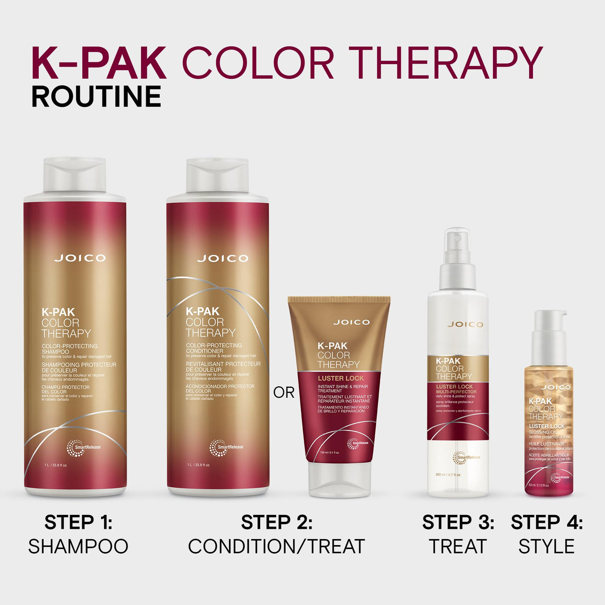 Joico shampoo on bathroom shelf in lifestyle scene suggesting salon-quality results at home