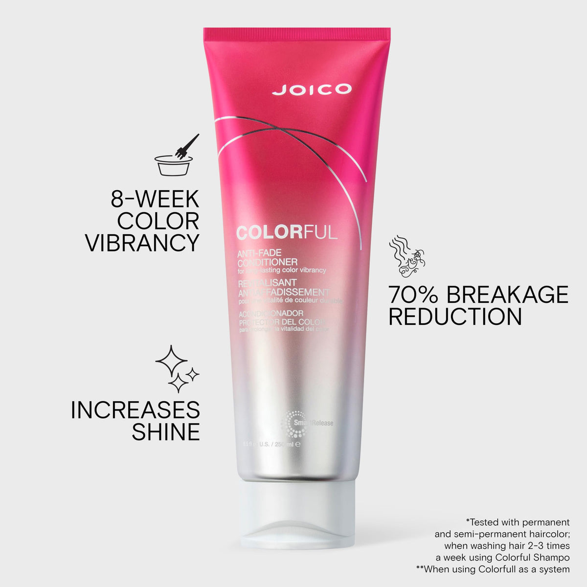 Joico label close-up highlighting ingredients camellia oil and pomegranate for ingredient transparency