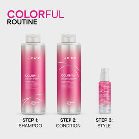 Joico shampoo on bathroom shelf lifestyle promoting salon-quality care