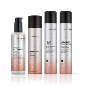 Joico lifestyle bathroom styling scene demonstrating quick blowout