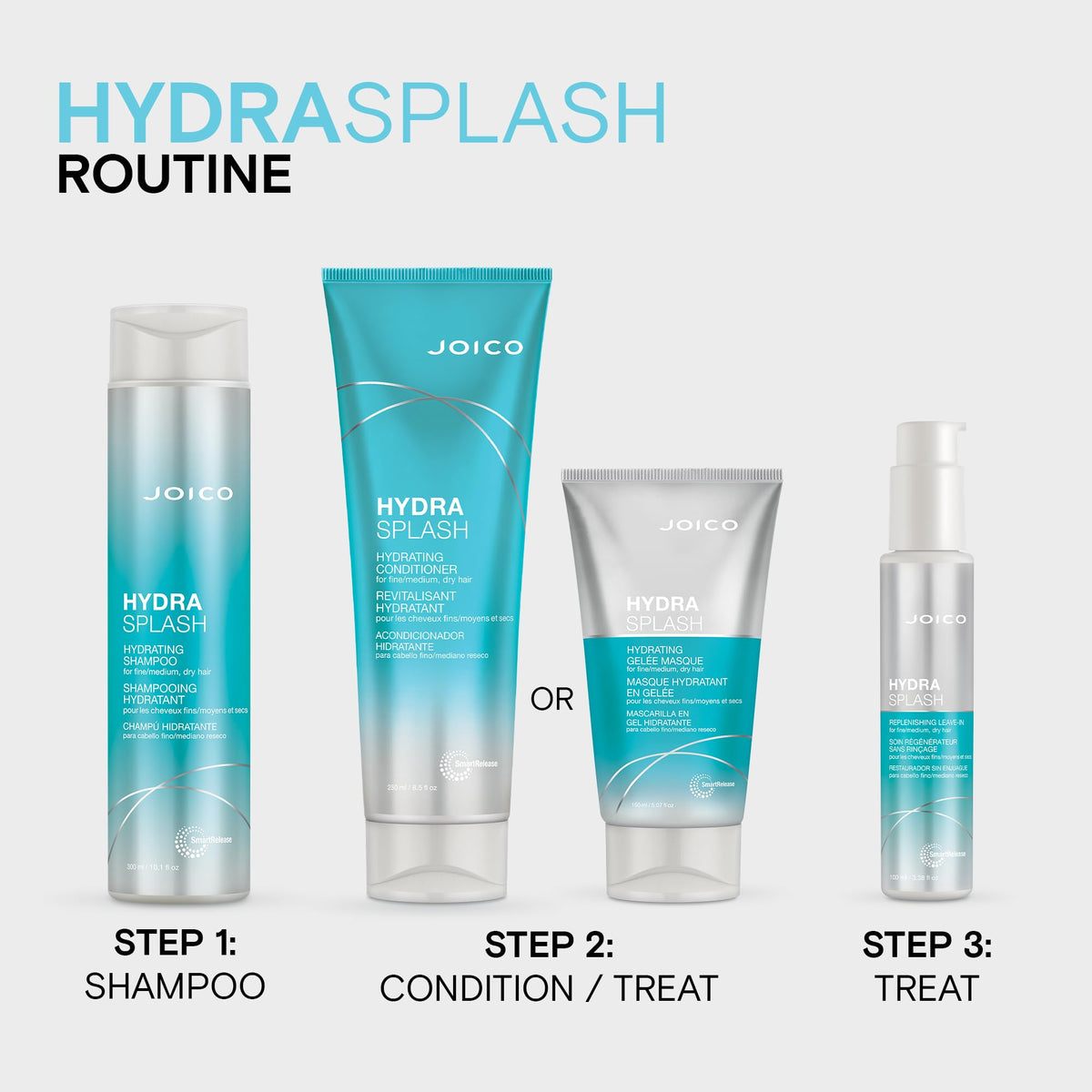 Joico hydrasplash in bathroom setting promoting daily routine ease
