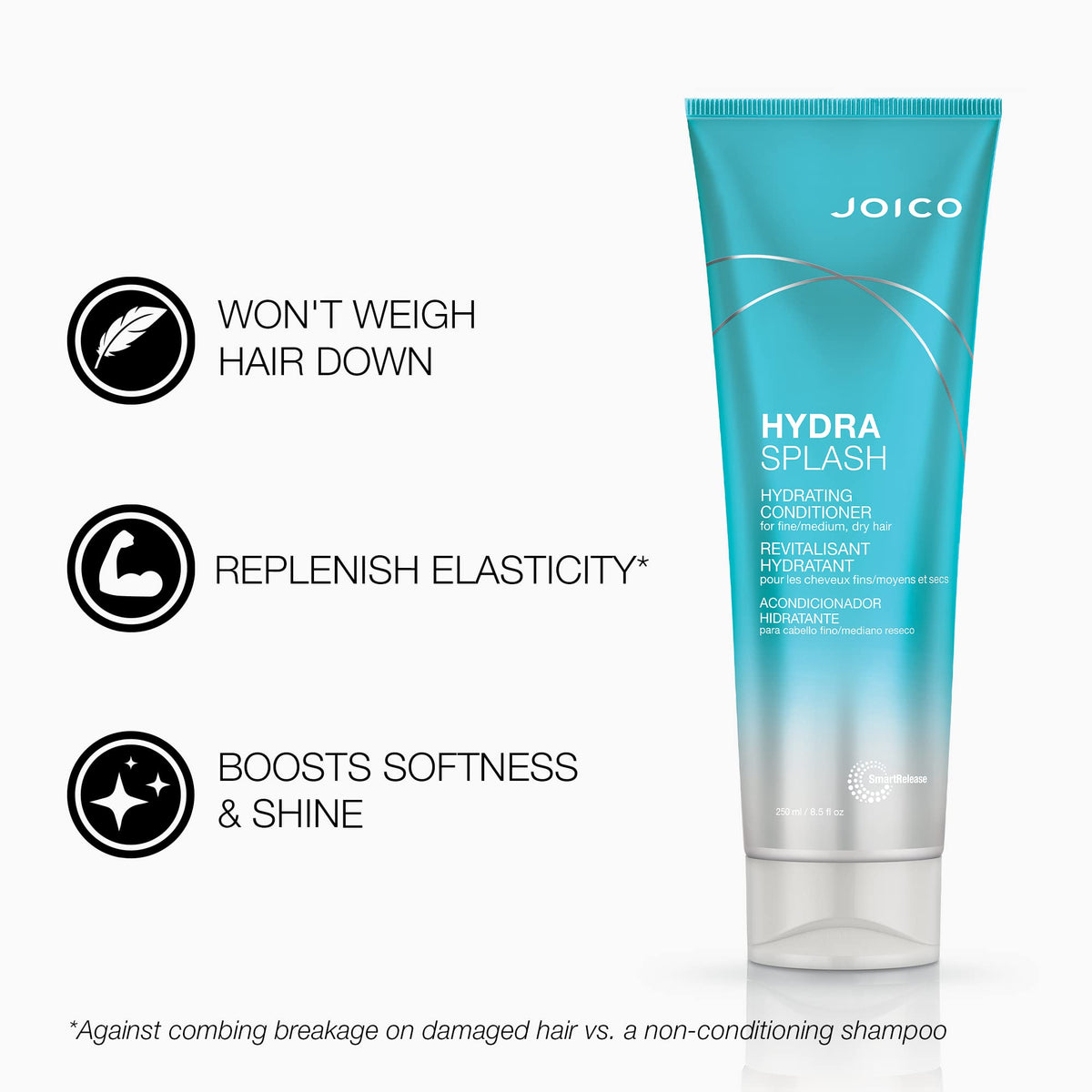 Joico HydraSplash bottle label detail, highlights product information and brand reliability