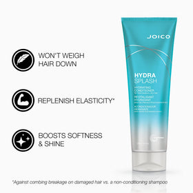 Joico HydraSplash bottle label detail, highlights product information and brand reliability