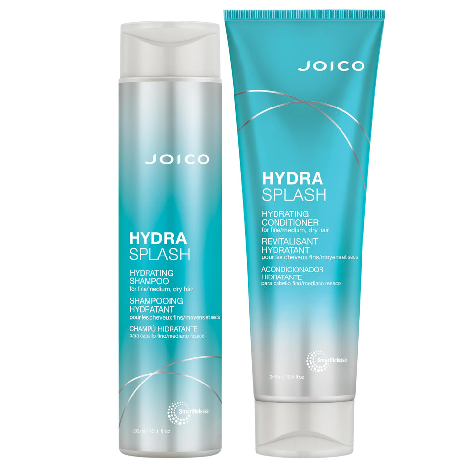 Joico HydraSplash front packaging showing both shampoo and conditioner, conveys lightweight hydration