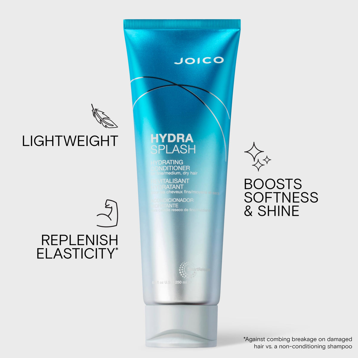 Joico HydraSplash creamy texture on fingertips demonstrating lightweight conditioning and detangling