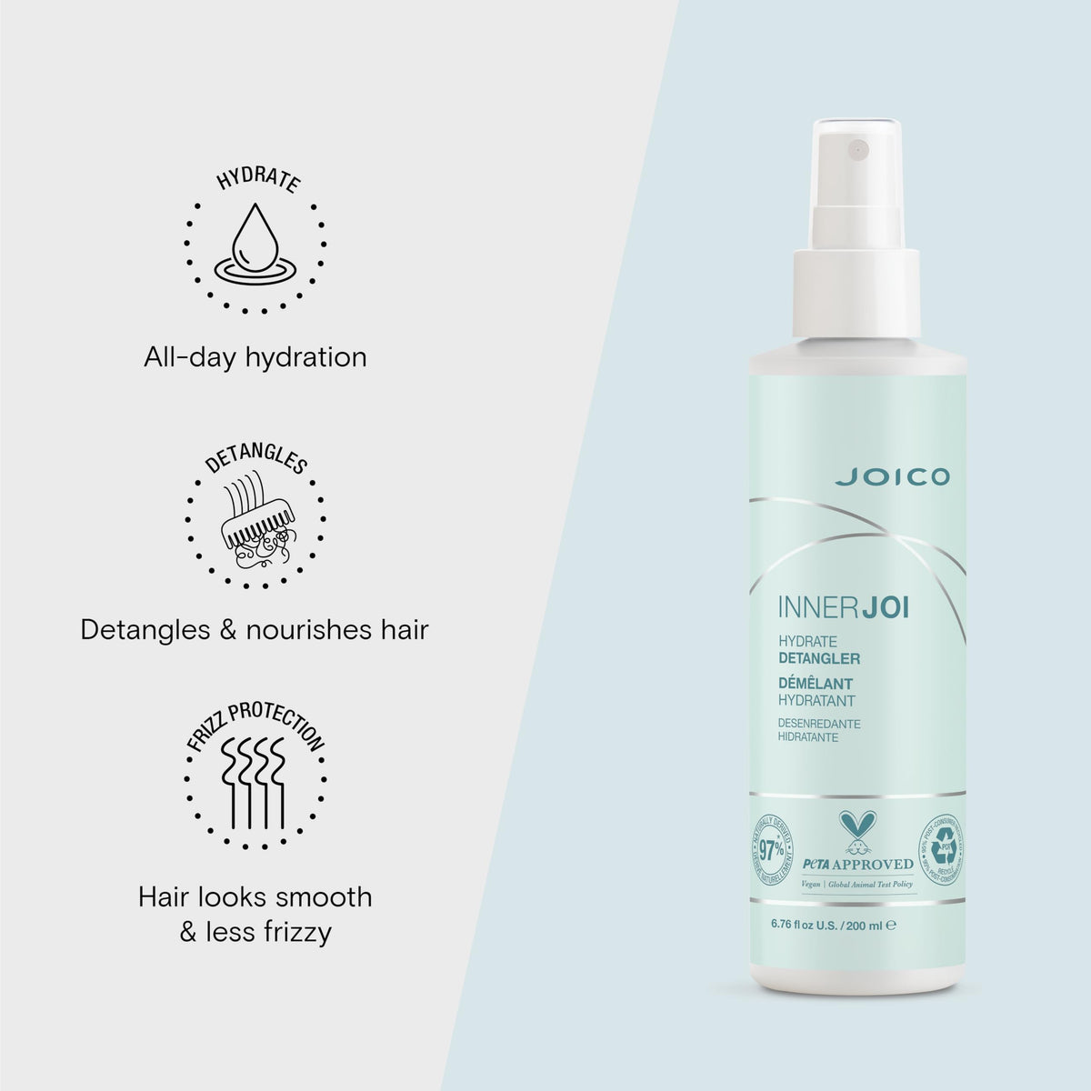 joico innerjoi texture spray droplet on fingertip, lightweight formula clarity