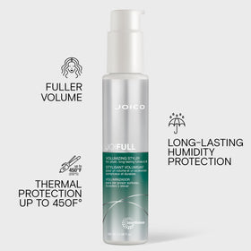 Joico JoiFULL in hand showing travel-friendly 3.38 fl oz size and convenient portability