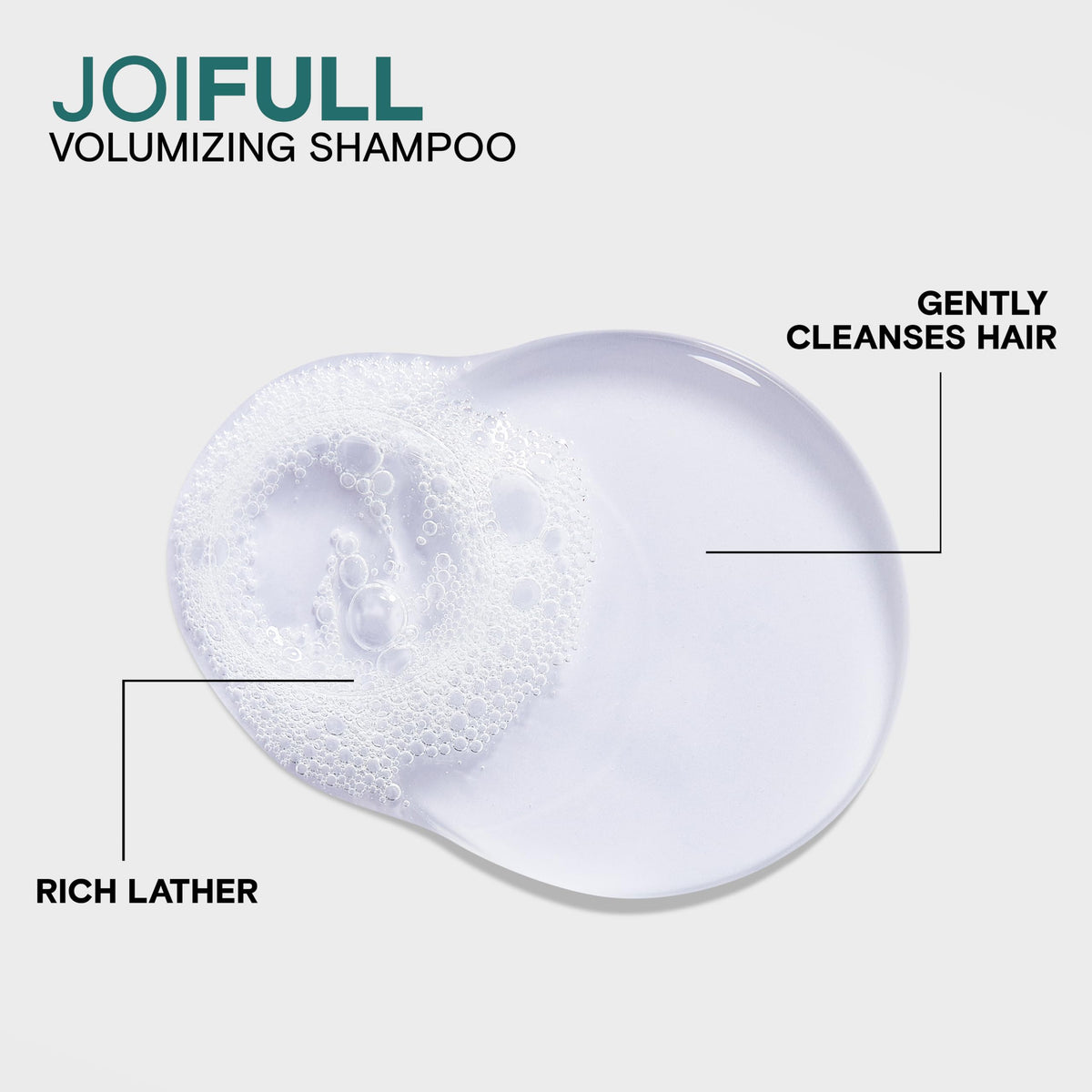 Joico JoiFULL lather texture close-up demonstrating lightweight cleansing