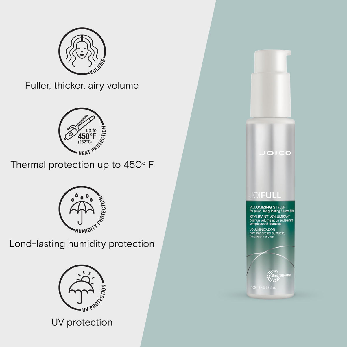 Joico JoiFULL texture close-up illustrating airy crème-gel hybrid for easy application