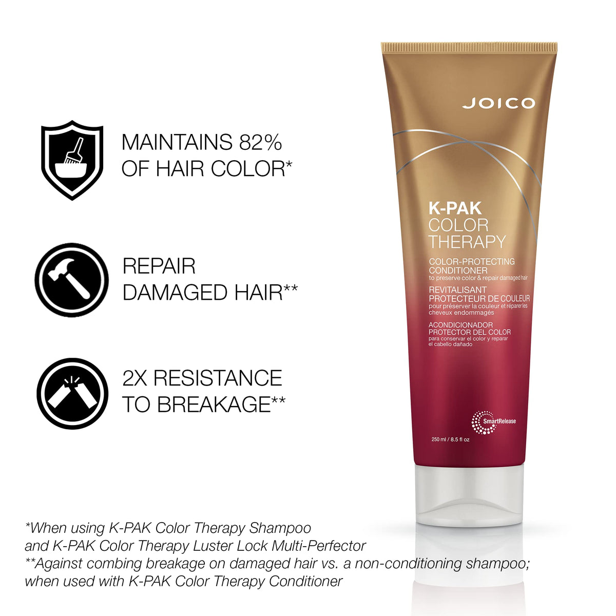 Joico K-pak label and ingredients closeup highlighting protective formula